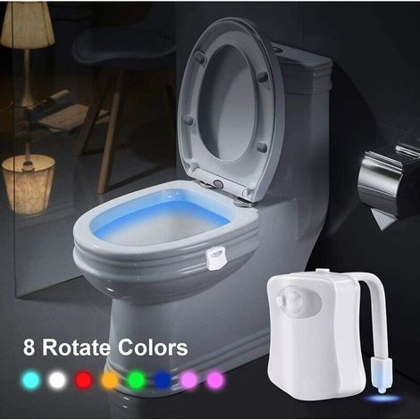 Veilleuse Lampe de toilette à LED, veilleuse de toilette à capteur de mouvement ZSZT Lampe de toilette à piles Éclairage de toilette 8 couleurs pour la maison de la salle de bain (1/5)
