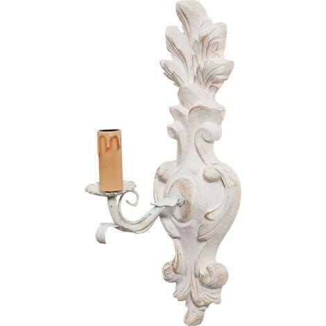 Lampe murale Shabby en bois et fer finition blanc vieilli fabriqué en Italie