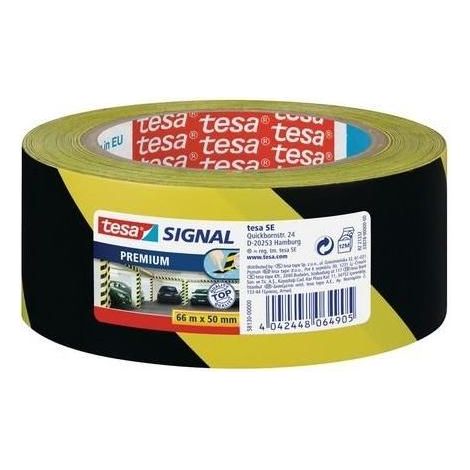 tesa® Signal Premium Nastro da Segnalazione, 66m x 50mm, Giallo/Nero