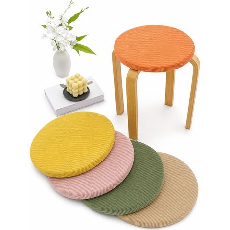 Coussin Rond de Tabouret 5 Pieces Diametre 40 cm Peluche Orange - Coussin de Chaise Epais (1/5)
