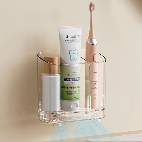 Porte-Brosse à Dents Mural - Porte-Brosse à Dents et Dentifrice Amovible avec écoulement - Porte-Brosse à Dents électrique avec séparateur pour Salle de Bain - Transparent (1/5)