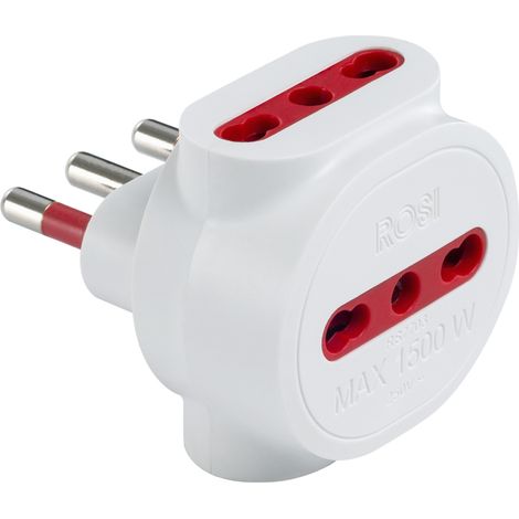 Adattatore triplo da spina 16A a 3 prese bipasso 10A/16A, bianco, serie Emilia Specialist - Rosi RS7703B