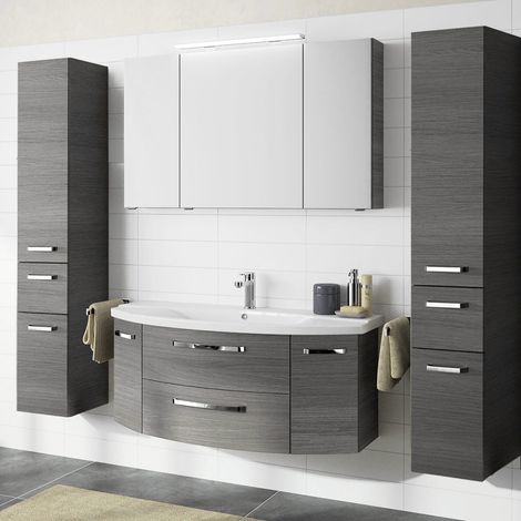 Badezimmer Set FES-4010 in Graphit Struktur mit 120cm Waschtisch, Spiegelschrank und 2 Hochschränken B/H/T: 211/200/48cm (1/5)