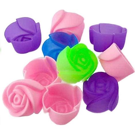 10 moules à pâtisserie en silicone en forme de rose (couleurs aléatoires) (1/5)