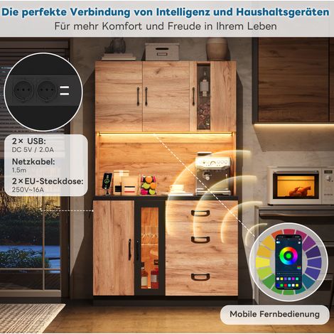 Küchenhochschrank 105 x 40 x 180 cm aus MDF in Schwarz und Holzoptik – MEUBLIV (1/5)