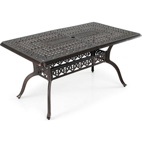 Tavolo da pranzo da esterno in alluminio con foro per ombrellone, 150x90 cm