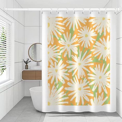 Rideau de Douche 180x200cm avec 12 Crochets Séchage Rapide (Marguerites), Lavable en Machine, Tissu Polyester Imperméable, Voilage de Salle de Bains (1/4)