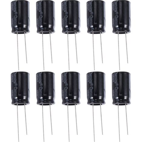 10 Condensateurs Électrolytiques Radiaux 22uF 400V Noir 105°C 13x21mm (1/4)