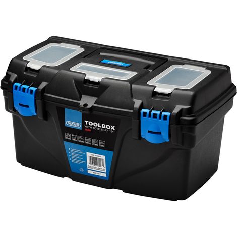 Draper 19-Inch Plastic Toolbox with Removable Tote Tray and Storage Compartments