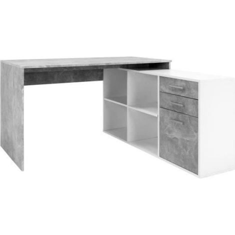 Bureau d'angle LONDON - Panneaux de particules - Décor béton structuré, blanc - 136 x 75 x 139 cm (1/5)