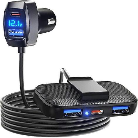 Compatible avec les chargeurs de voiture à 5 ports Type-C, l'adaptateur de charge USB-C 31 W, la détection de tension et la station de charge multiport pour les sièges arrière. (1/5)