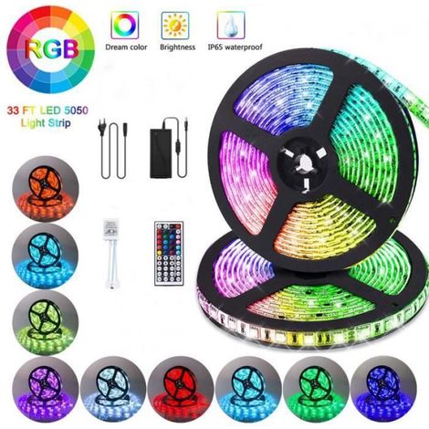 2 Ruban LED 10M RGB, télécommande 44 touches, étanche IP65, éclairage d'ambiance pour intérieur et extérieur (1/4)