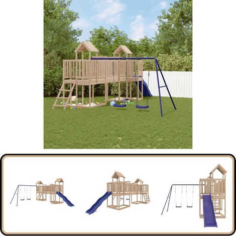Spielturm Massivholz Kiefer - Holzspielplatz - Spielturm - Kiefernholz - Rutsche - Schaukelset