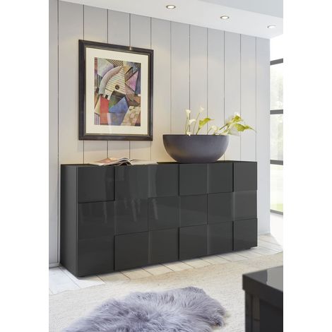 Buffet/bahut moderne 181 cm laqué gris brillant Milenor (1/2)
