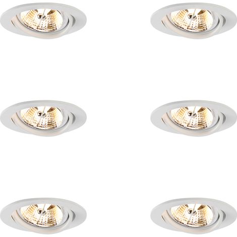 Set of 6 Modern Recessed Spotlights White Tiltable AR70 - Cisco