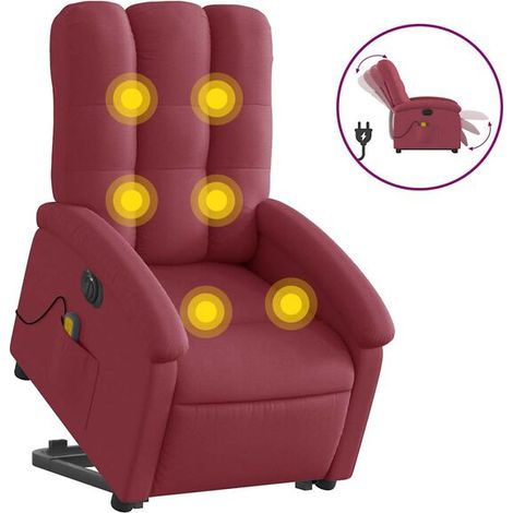 Chaise longue électrique avec fonction de massage intégrée – Revêtement en tissu rouge bordeaux, réglage inclinable motorisé, confort ergonomique haut de gamme (1/5)