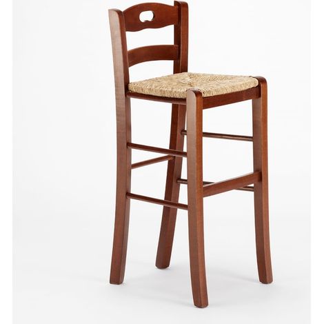 Taburete alto de madera con asiento de paja Hamburg bar pub y cocina