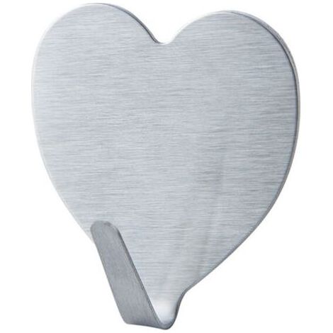 Paquet de 10 crochets muraux décoratifs en forme de cœur, crochets muraux adhésifs forts en acier inoxydable pour la maison, la cuisine, la salle de bain, le bureau (argent) (1/4)
