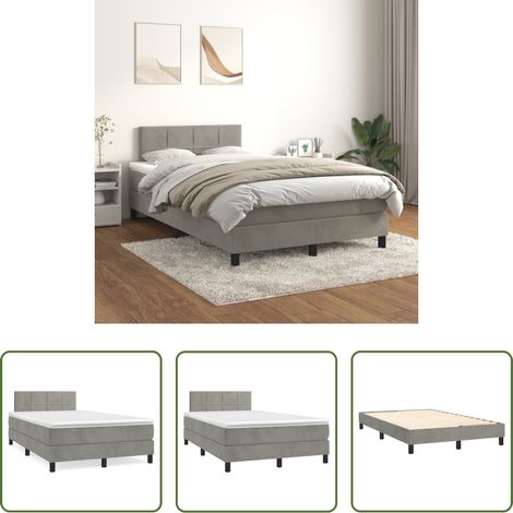 Samtbett - Boxspringbett mit Matratze Hellgrau 120x200 cm Samt (1/5)