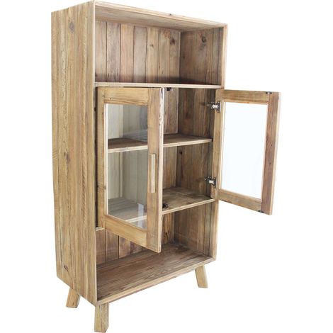 PINUS - credenza con vetrina in pino riciclato (1/4)