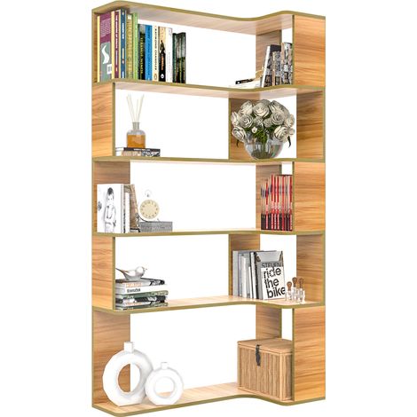 Sifree – Bibliothèque d'angle 5 niveaux en panneaux de particules E1 – Armoire de rangement avec 4 dispositifs anti-basculement – Dimensions 90x48x169cm