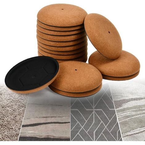 Lot de 16 Patin Glisseur pour Meuble Lourd, Grands Patins pour Meubles Patins Ronds de 9 CM Glisseurs en Feutre, Marron (1/5)