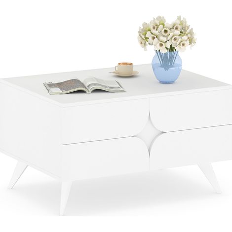 COSTWAY Modern Coffee Table with Storage 80x60x46.5cm Wood Accent Table White (1/5)