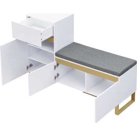 Meuble à chaussures grande capacité pour le hall d’entrée, meuble de rangement à plusieurs niveaux, meuble d’entrée moderne et minimaliste, organiseur pour la maison avec tiroirs et portes. (1/5)