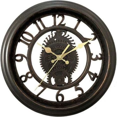 Horloge murale vintage 11" - Noir, Horloge murale créative squelette, Horloge murale de salon à lumière ronde, style luxe (1/4)