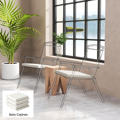 46x42x7 cm - Ensemble de coussins pour chaises de salle à manger 6 pièces doté de housse et liens lavables, crème imperméable et anti-UV (1/4)