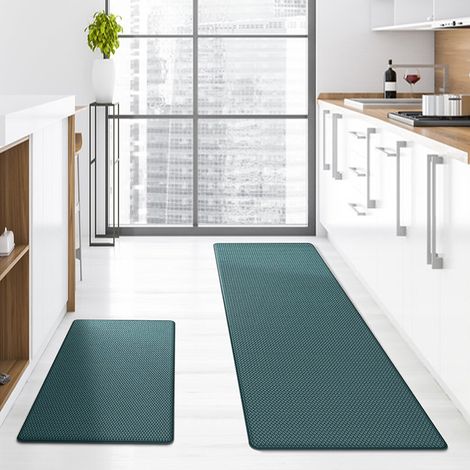 Small single PVC kitchen floor mat, thickened, long strip, leather, waterproof, non-slip, household oil and sewage resistant, washable - turquoise - 442400.8cm