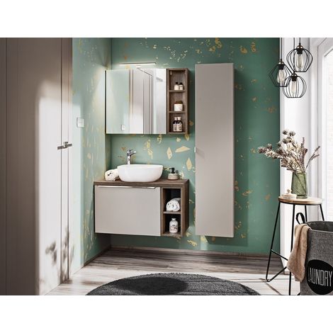 Badmöbel Set 5-tlg Badezimmerset AKAN Taupe Spiegelschrank 60cm ohne Waschtisch (1/5)