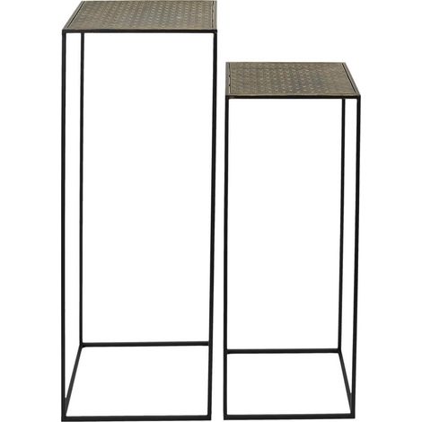 Altobuy – Sellettes gigognes en métal texturé aspect or vieilli – Dimensions 34x34xH90cm et 30x30xH75cm – Livré monté pour décoration intérieure (1/5)