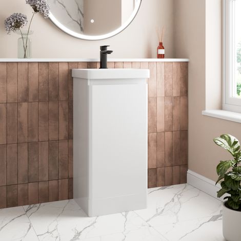 White Bathroom Furniture Vanity Unit with Basin Sink Modern Cabinet Storage 400mm (1/5)