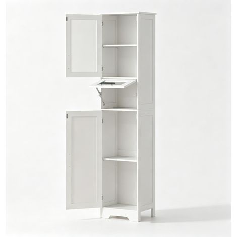 Weißer freistehender Badezimmerschrank aus MDF mit Schublade, 2 Türen und verstellbaren Regalen (1/4)
