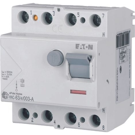 Interruttore differenziale da 6 kA tipo A HNC-63/4/003-A
