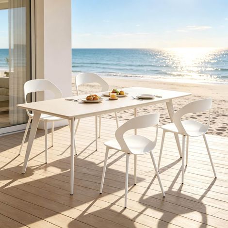 Set de 4 sillas de comedor con respaldo ergonómico, asiento de PP, patas de metal, blanco HAVRYA (1/5)