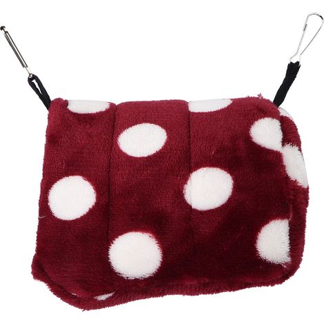 Nid d'hiver douillet en hamac suspendu pour petits animaux de compagnie, avec crochet, idéal pour hamster, planeur de sucre, rouge et blanc à pois, taille M. (1/5)