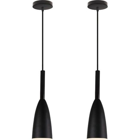Suspension - Fer Forgé - E27 - Réglable 100 cm - Style Rétro Industriel - Pour Salon Cuisine Salle À Manger - Noir - 2 Pièces (1/4)