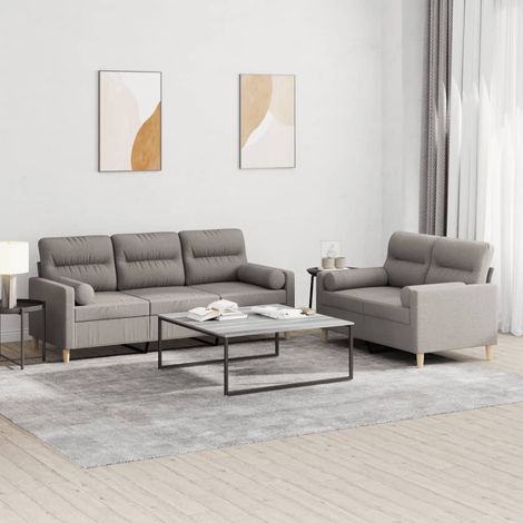 2-tlg. Sofagarnitur mit Kissen Taupe Stoff (1/5)