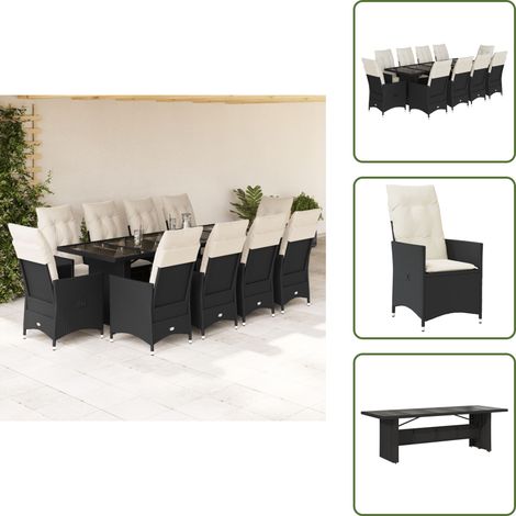 Ensemble de bistro de jardin 11 pcs coussins noir poly rotin - Meubles De Jardin - Salon De Jardin - Set De Bistro - Fauteuil Inclinable - Résine Tressée (1/5)