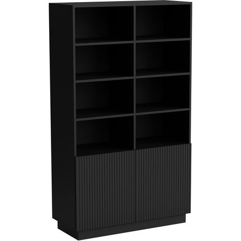 Bibliothèque Miniato, étagère à compartiments ouverts et deux portes, design moderne et minimaliste, 172 x 40 x 100 cm, noir (1/4)