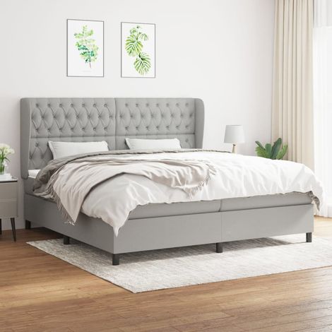 Lit à sommier tapissier avec matelas - Cadre De Lit Moderne: King Size - Lit Double - Gris clair 200x200cm Tissu Chic-104527 (1/5)
