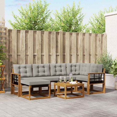 vidaXL  Outdoor Sofa Set  with Cushion 7 pcs Natural and Light Grey