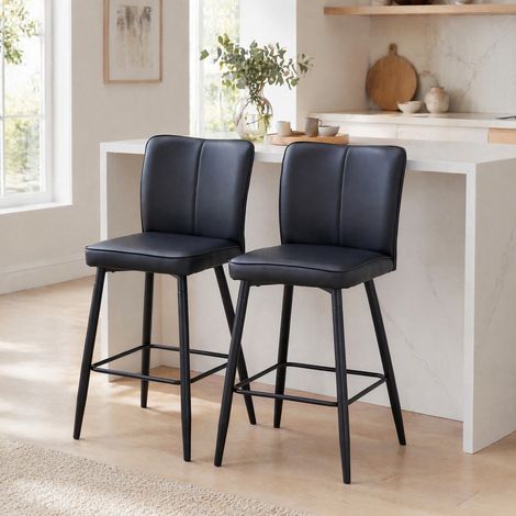 Tabouret de bar 2 pièces, hauteur 101 cm, noir, en PU et métal, avec dossier ergonomique DESVIAE (1/5)