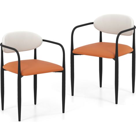 COSTWAY Modern Dining Chairs Set of 2 Faux Leather Upholstered Kitchen Chairs (1/5)