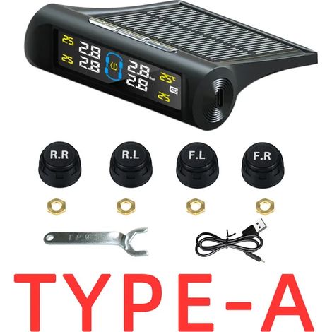 (TYPE-A) Système de surveillance de la pression des pneus (TPMS) avec capteurs solaires internes et externes. Affichage en temps réel de la température et de la pression. Convient aux voitures, SUV et (1/5)