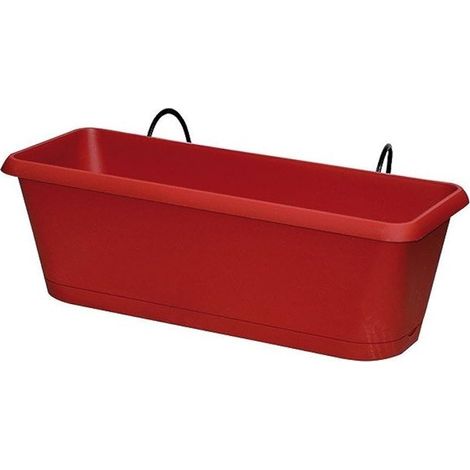 EDA – Jardinière en plastique à réserve d'eau 30 x 12 x 11,4 cm – Résistante aux UV – Système de drainage en croix – Volume 2,6 L – Rouge rubis (1/3)
