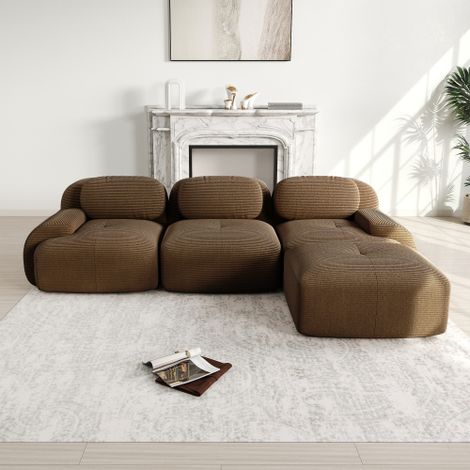 Sofá esquinero modular, no requiere montaje, sin marco, ergonómico y apto para mascotas, fabricado en pana con reposabrazos extra anchos, tapicería de alta elasticidad 32D para salón y dormitorio, col (1/5)