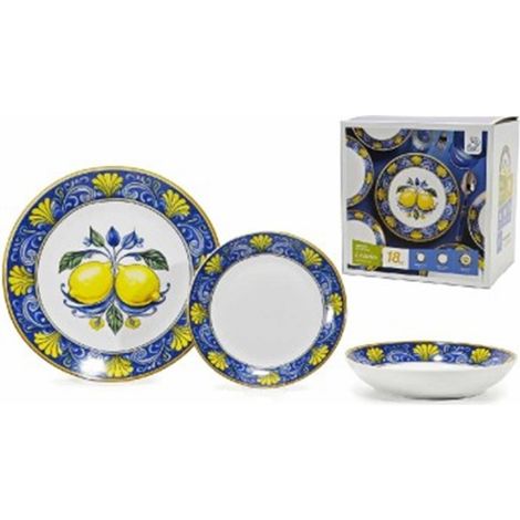 Trade Shop - Set Services Of Piacts In Porcellana 18 Pz Decoration To Limoni With Maiolica Da Tavola -